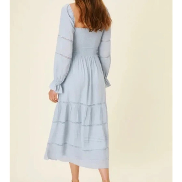 Reformation Jessy Dress Smocked Midi Dress Mineral Blue Boho Women's Size 6 - Picture 10 of 16